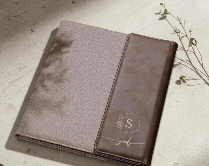 Personalized Leather Portfolio - Customized Notepad - Monogrammed Vegan Leather Portfolio, Graduation, Coworker, Business, Teacher Gift