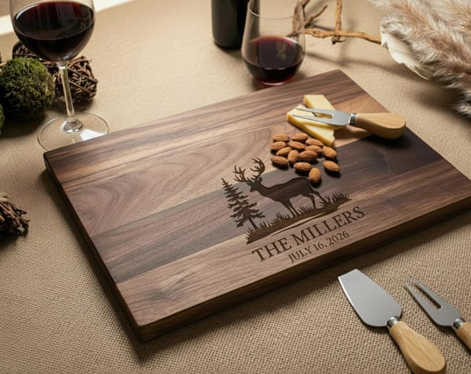 Personalized Charcuterie Board: Deer & Forest Engraved Cutting Board
