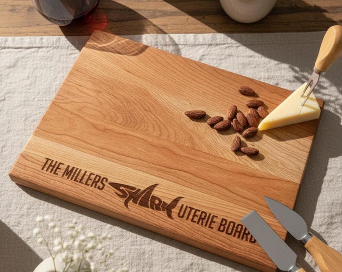 Personalized Charcuterie Board – Shark Lover Couple: Custom Cutting Board | Shark Design, Ocean, Beach Decor, Wedding, Fun Housewarming Gift