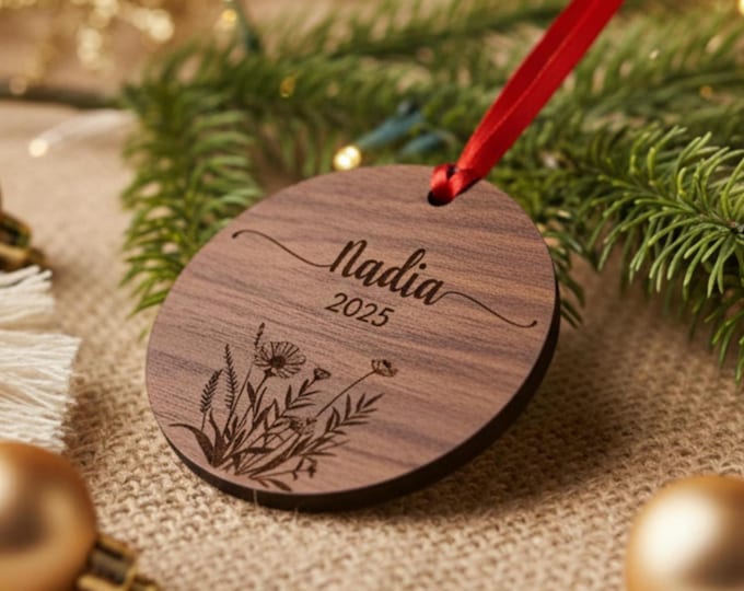 Personalized Walnut Wood Christmas Ornament: Laser Engraved Keepsake