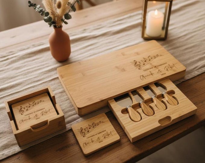 Personalized Bamboo Charcuterie Board: Engraved Cheese Board, Music Lover Gift