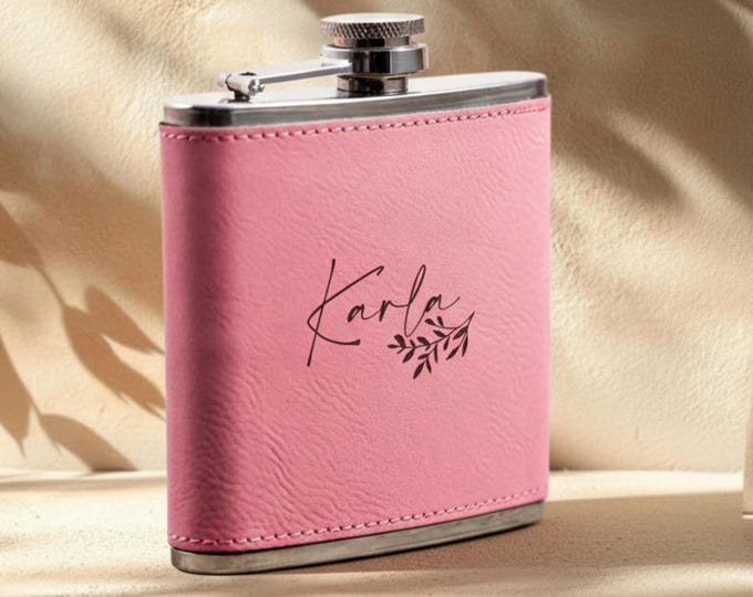 Personalized Flask For Her, Custom Engraved Flask Set with Shot Glasses, Bridesmaid Gift, Gift for Her, Bachelorette Party Gift