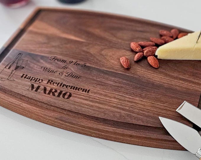 Personalized cutting board – New Chapters: Custom Engraved Retirement Gift, Personalized Charcuterie Board for New Beginnings