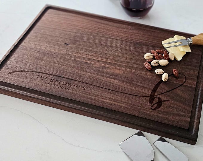 Personalized cutting board – Family Legacy: Custom Engraved with Family Name & Initial, Timeless Kitchen Decor and Heirloom Gift