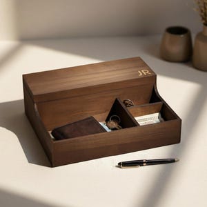 Personalized Wood Watch Case, Custom Watch Organizer, Wooden Storage Box, Valet Watch Box, Father's Day Gift, Gift For Him image 1