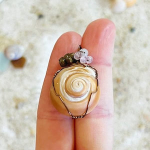 Moonsnail Shell Boob Necklace with Rose Quartz and Flower Beads