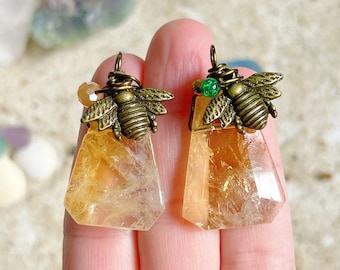 Faceted Citrine Jewel Necklace with Honey Bee Charm
