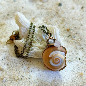 Moonsnail Shell Nipple Necklace with Rose Quartz