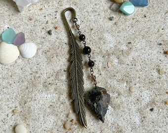 Dark Crystal Jasper Arrowhead Bookmark with Smoky Quartz and Obsidian
