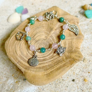 Nature Lover Charm Bracelet with Rose Quartz and Moss Agate