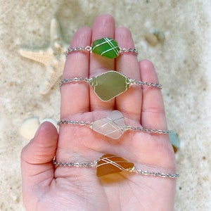 Wire Wrapped Sea Glass Bracelet or Anklet with Stainless Steel Chain