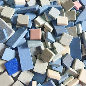 本物のビーチタイルセット：クラフト＆コレクション用ミックスブルー（8オンス）