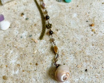Moonsnail Shell Seashell Bookmark with Smoky Quartz