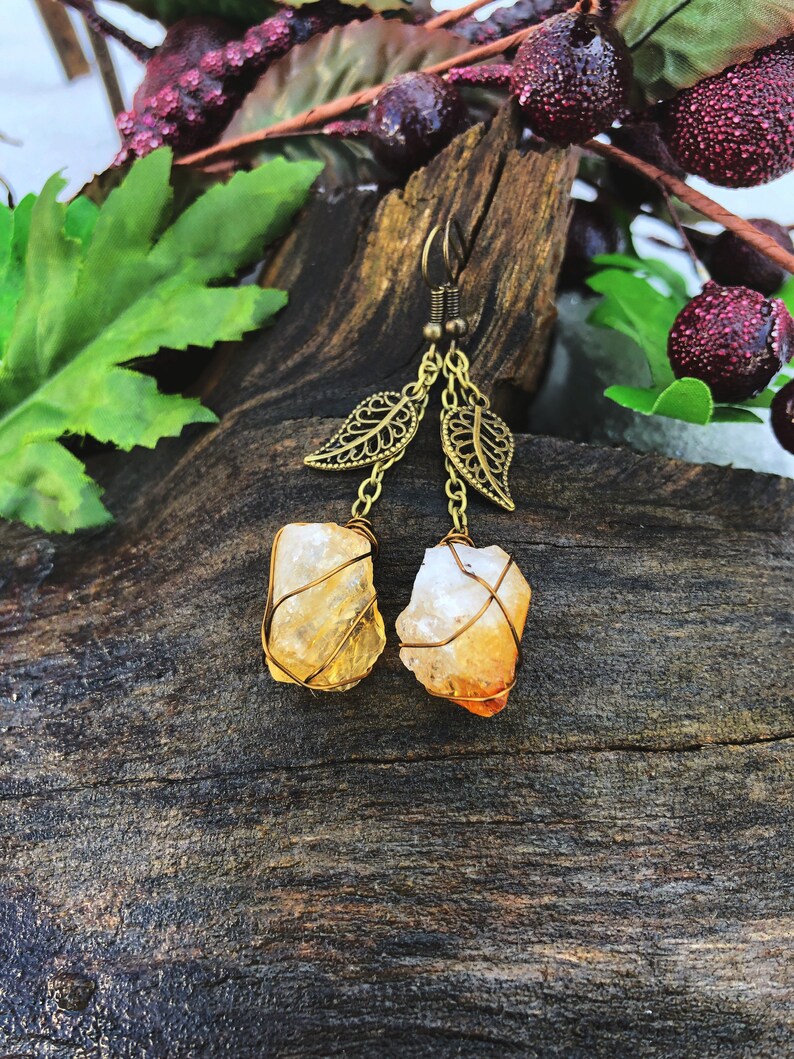 Raw Citrine Earrings Wire Wrapped Citrine Earrings Honey Bee Earrings Bumble Bee Earrings