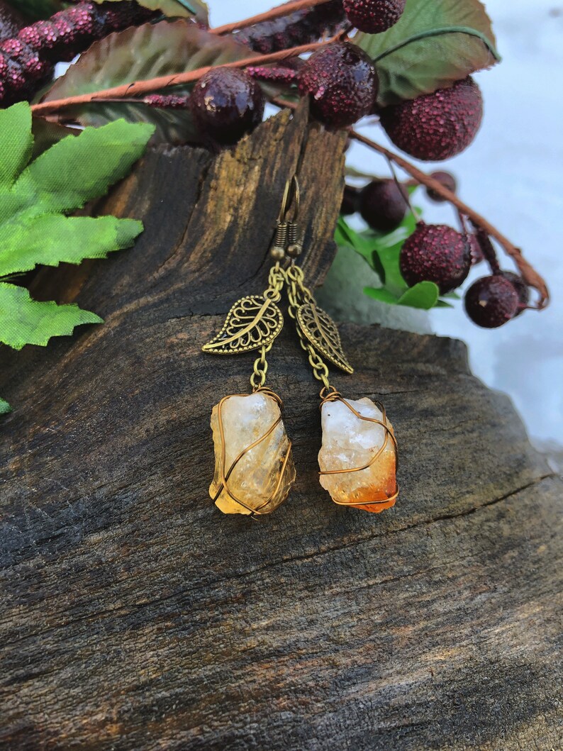 Raw Citrine Earrings Wire Wrapped Citrine Earrings Honey Bee Earrings Bumble Bee Earrings