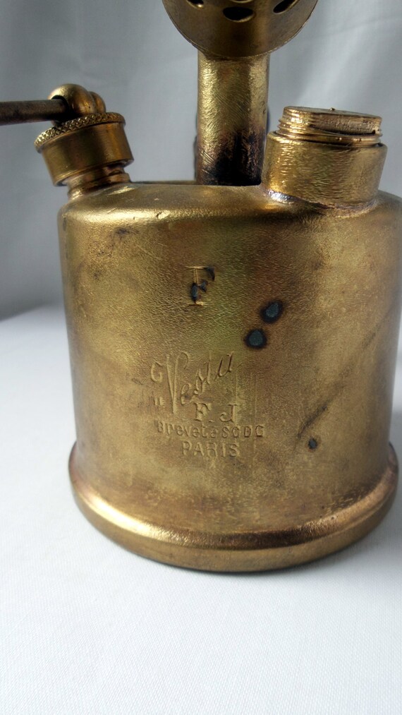 Copper yellow old torch / blowtorch / torch / 1930 / Vesta Paris / old tool / old rustic décor