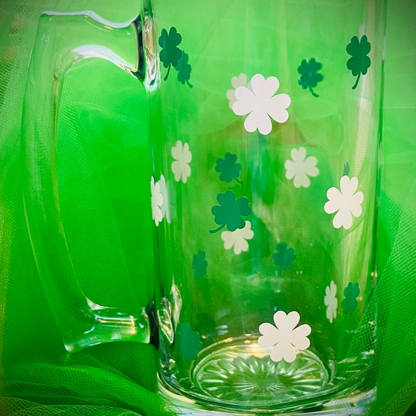 St. Patrick’s Day Beer Mug | Shamrock Beer Stein | Glass Beer Mug |