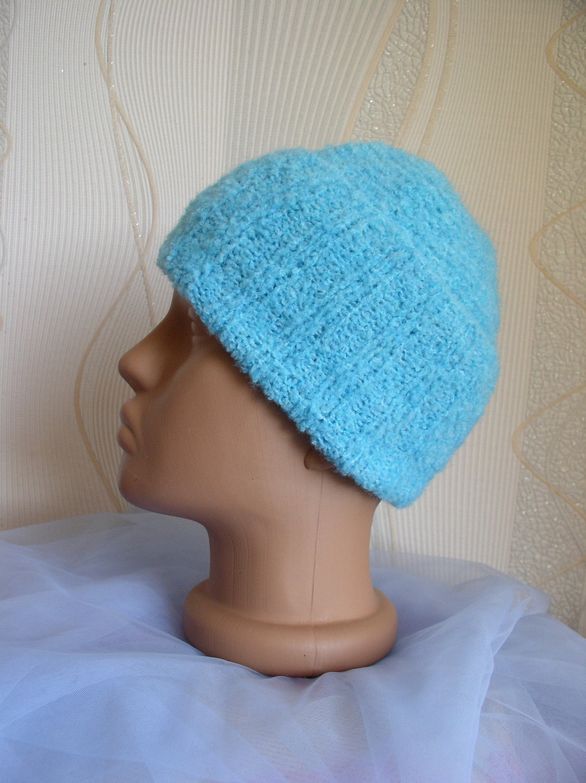Knitted Blue Hat Winter Hat Warm Hat Beanie Etsy