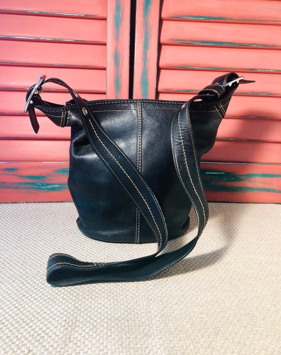 Black COACH Leather Bucket Duffel Purse Bag Crossb