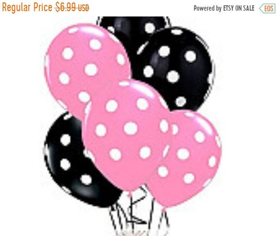 On Sale 12 Light Pink And Black Polka Dot Balloons 11 Etsy