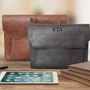 Personalized 9-11 Inch Vegan Leather Tablet Case: Embroidered iPad Sleeve