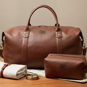 Personalized Weekend Travel Bag Set, Duffle & Toiletry Bag, Groomsmen Gift, Monogrammed Luggage