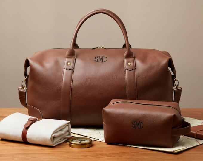 Personalized Weekend Travel Bag Set, Duffle & Toiletry Bag, Groomsmen Gift, Monogrammed Luggage