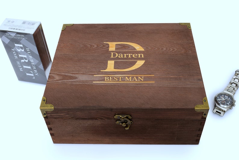 Gift box, Groomsmen gift box, Keepsake gift box, grooms gift box, wooden gift box, gift for him, grooms gift, rustic box image 5