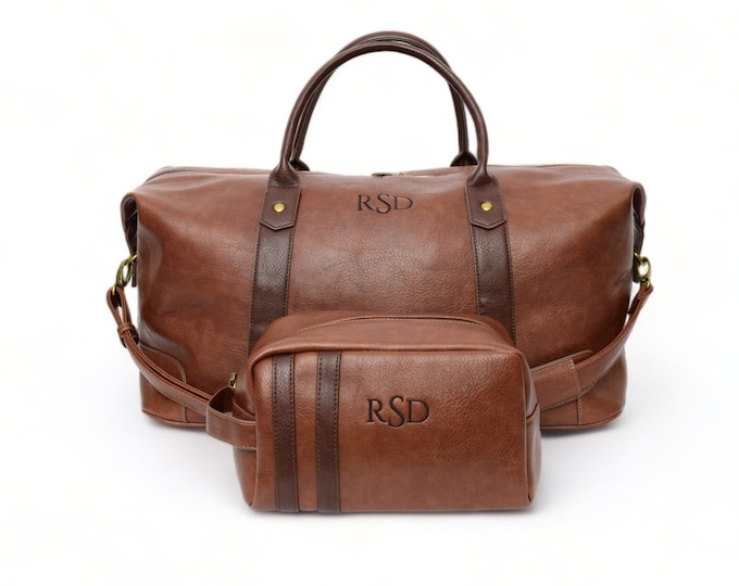 Personalized Travel Bag Set: Men's Duffle & Wash Bag, Weekend travel bag, Duffle bag, men's travel bag, Groomsman Gift, Weekender bag set B
