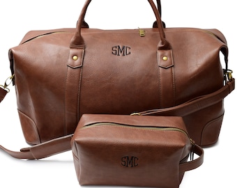 Personalized travel bag set, Personalized Groomsmen Gift, men&#39;s travel bag, Men&#39;s toiletry Bag, Groomsman Gift, Weekender monogram A