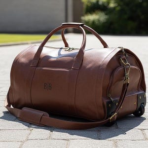 Gepersonaliseerde trolleykoffer, trolleyplunjezak, kledingtas met wielen, weekendreistas, zakelijke weekendtas, bruine handbagage