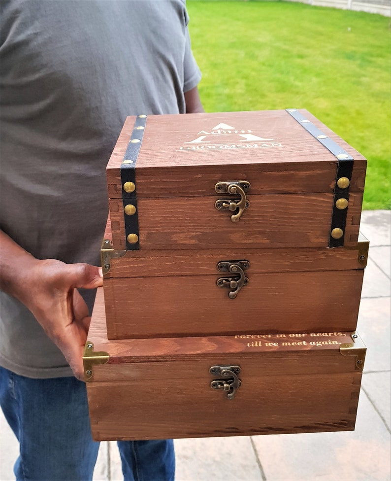 Gift box, Groomsmen gift box, Keepsake gift box, grooms gift box, wooden gift box, gift for him, grooms gift, rustic box image 9