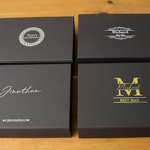 Zwarte geschenkdoos, gepersonaliseerde geschenkdoos, magnetische geschenkdoos, geschenkdoos met tekst, geschenkdoos voor bruidsjonkers, geschenkdoos met deksel, geschenkdoos voor haar