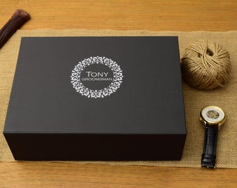 Personalized Black Gift Box: Magnetic Closure, Groomsmen Gift