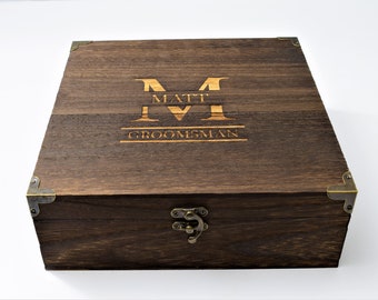 Personalized Groomsmen Gift Box: Laser Engraved Rustic Wooden Keepsake
