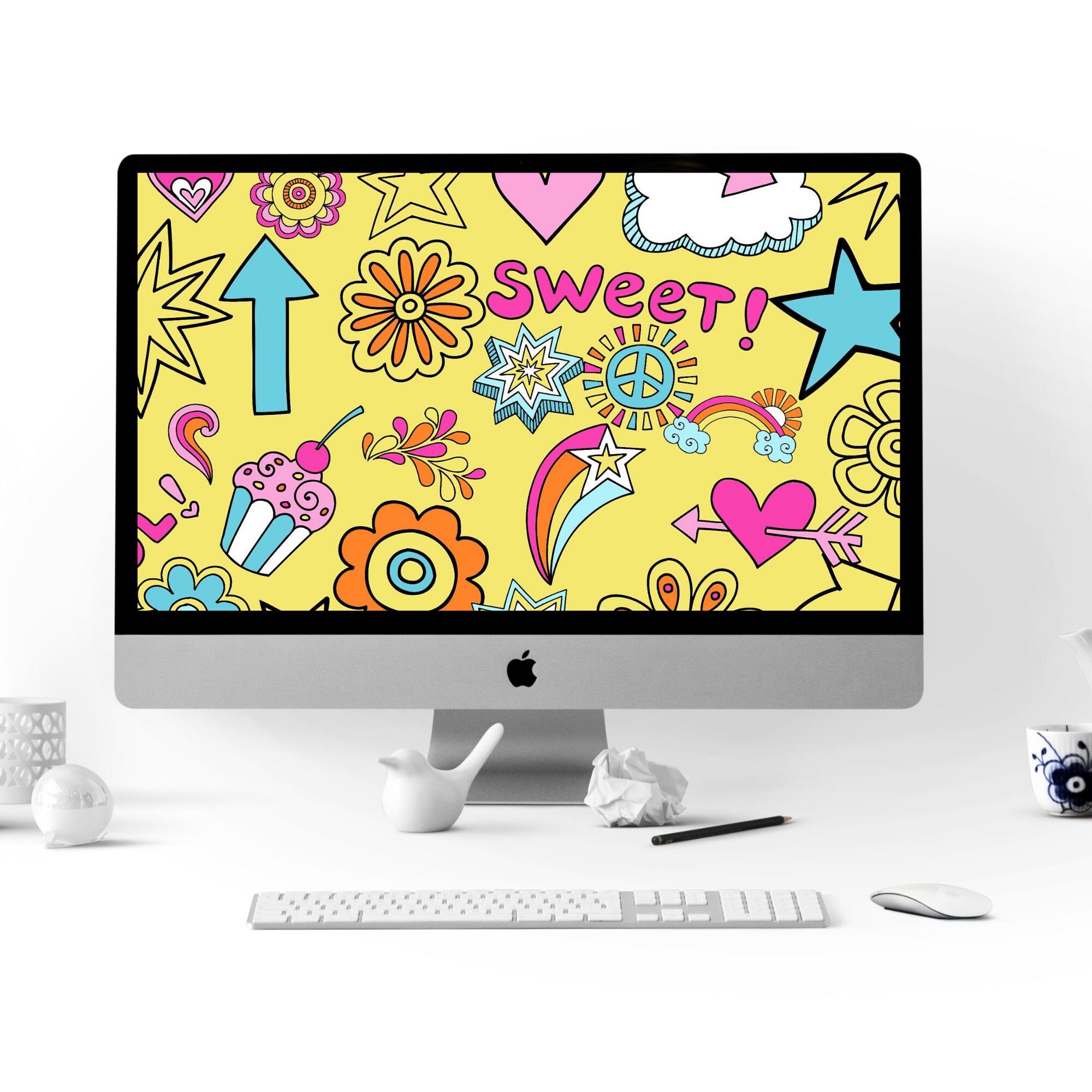 Bright and Cheery Desktop Wallpaper throwback - Etsy