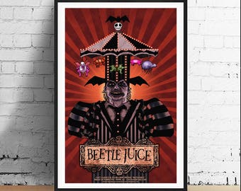 Beetlejuice Tim Burton 11 x 17 Horror Movie Art Print - Alternative Movie Poster