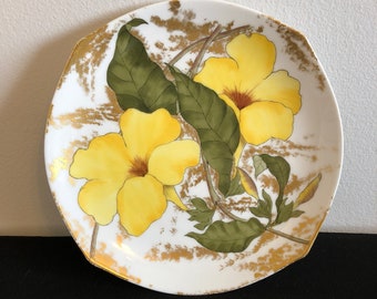 Vintage Hand Painted Gold White and Yellow Daffodil Plate, Antique Daffodil Plate, Decorative Plate