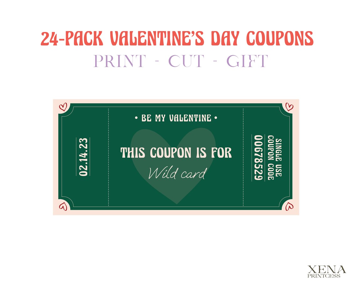 24 Printable Valentine s Day Coupons Couples Vouchers Cute Gift Idea For Your Loved One