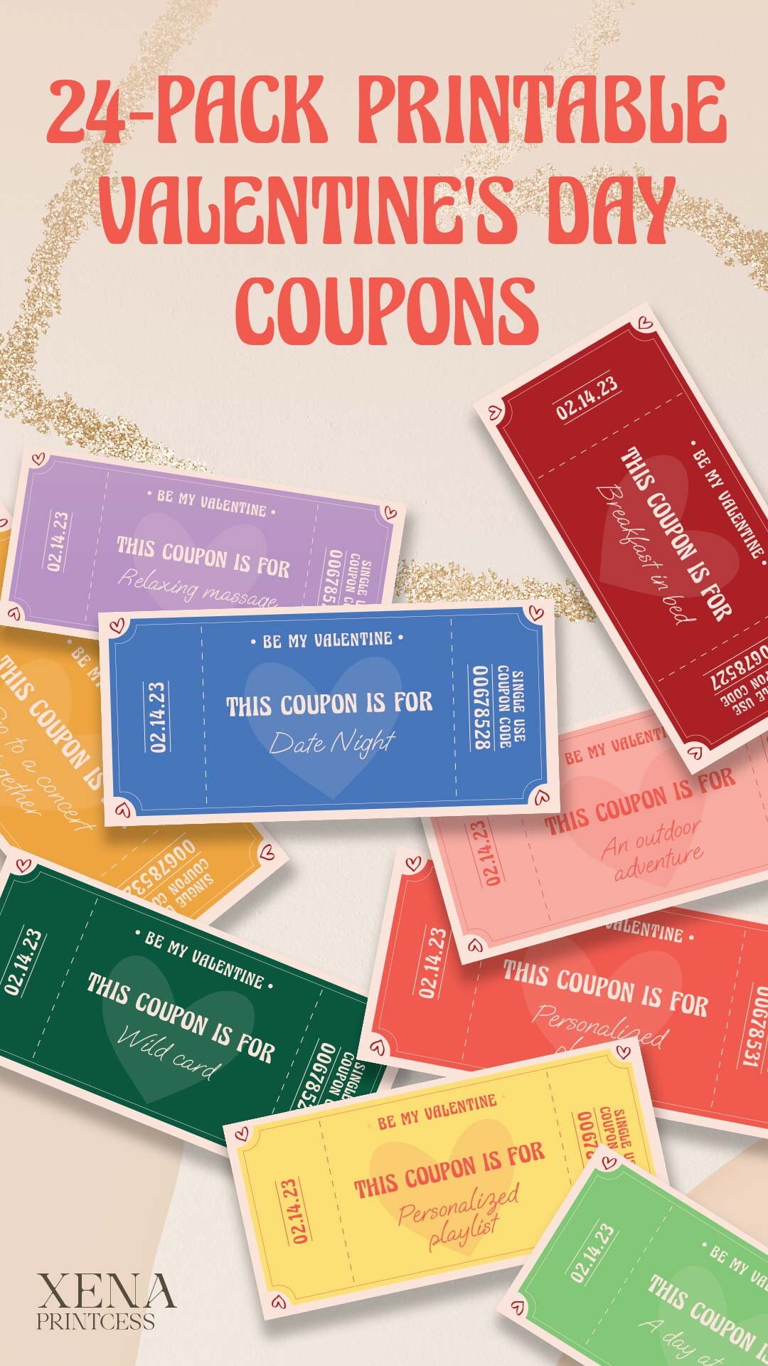 24 Printable Valentine's Day Coupons / Couples Vouchers / Cute Gift