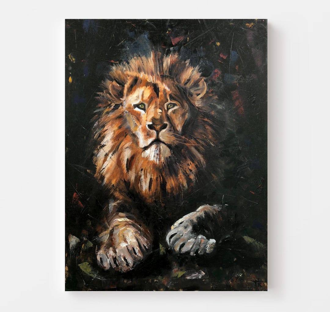 Lion Face Oil Painting 20x24 Original Canvas Wall Art Black Background ...