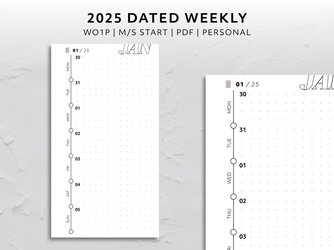 Personal, 2025 Dated Horizontal Week on One Page Monday Start Sunday ...