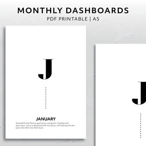 A5, Month Dashboard Set Minimal Aesthetic Monthly Section Divider Simple Printable Planner Accessory Bundle Decorative Cover Page