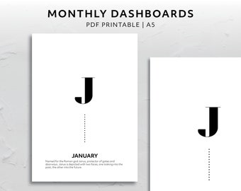 A5, Month Dashboards, Minimal Aesthetic Monthly Section Covers, Simple Printable Planner Accessories