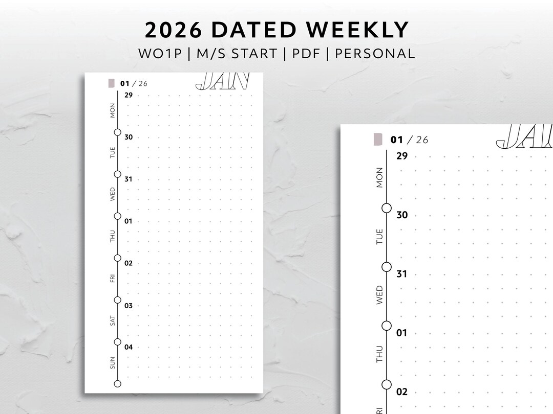 Personal, 2026 Dated Horizontal Week on One Page Monday Start Sunday ...