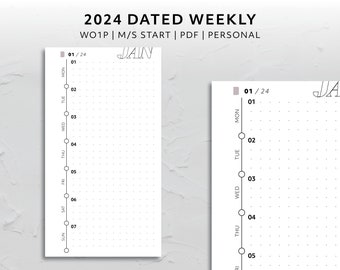 Personal, 2024 Dated Horizontal Week on One Page, Monday Start, Sunday Start, WO1P Calendar, Minimal Aesthetic Printable Planner Insert