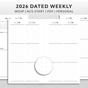 Personal, 2026 Dated Month on Two Page Monday Start Sunday Start MO2P Calendar Minimal Aesthetic Printable Planner Insert Functional Monthly