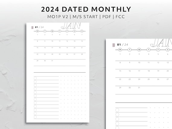 2024 MO1P Month On One Page Dated Planner Insert Refill