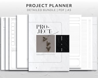 A5, Project Planner Printable Bundle Task Tracker Professional Productivity Planner Template Minimal Aesthetic Planner Insert Set Functional
