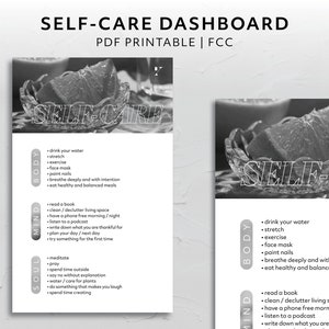 FCC, Self Care Checklist Dashboard Aesthetic Planner Accessory Black and White Photograph Minimal Printable Download Routine Reference